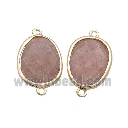 Pink Strawberry Quartz Connector Faceted Oval Gold Plated