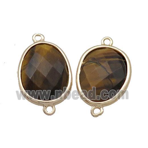 Natural Tiger Eye Stone Connector Yellow Faceted Oval Gold Plated
