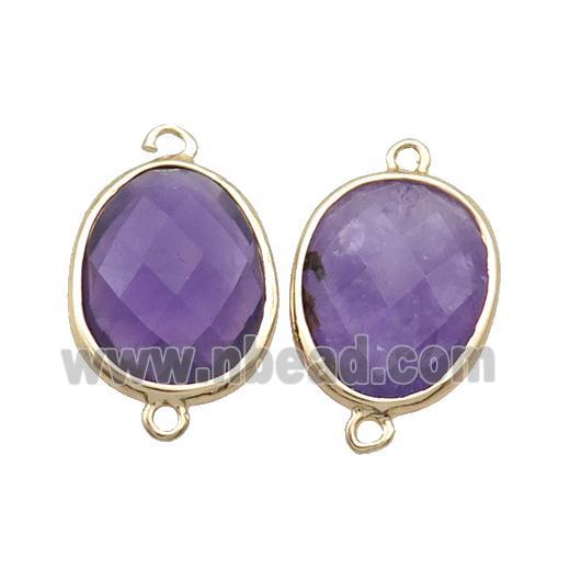 Amethyst Connector Purple Faceted Oval Gold Plated