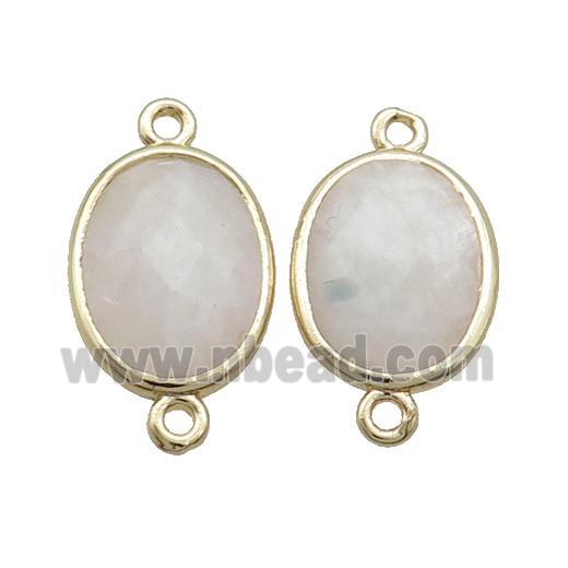 White Moonstone Connector Faceted Oval Gold Plated