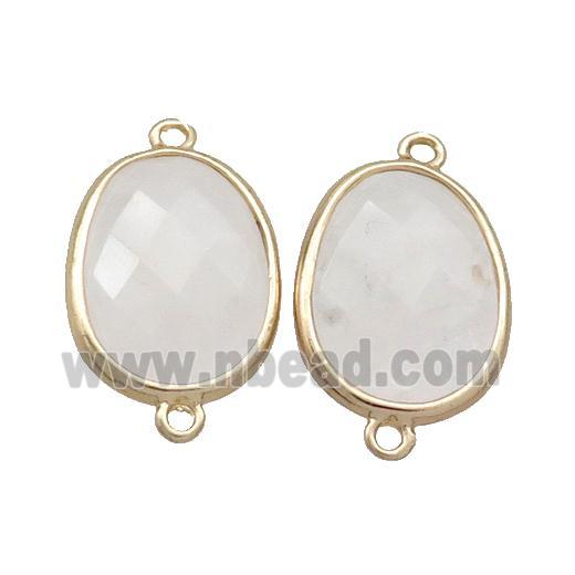 Clear Quartz Connector Faceted Oval Gold Plated