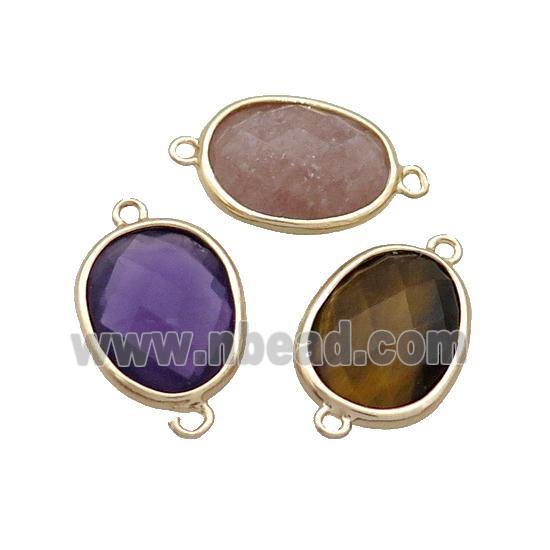 Mix Gemstone Connector Faceted Oval Gold Plated