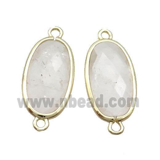 Clear Quartz Connector Faceted Oval Gold Plated