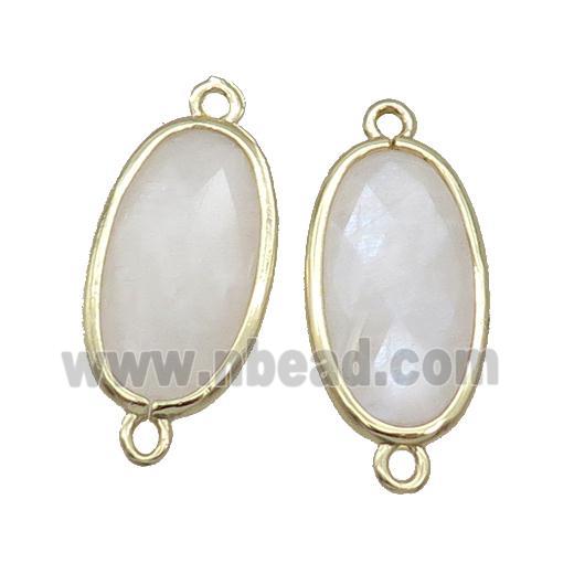 White Moonstone Connector Faceted Oval Gold Plated
