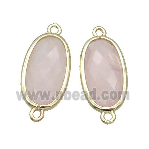 Rose Quartz Connector Pink Faceted Oval Gold Plated
