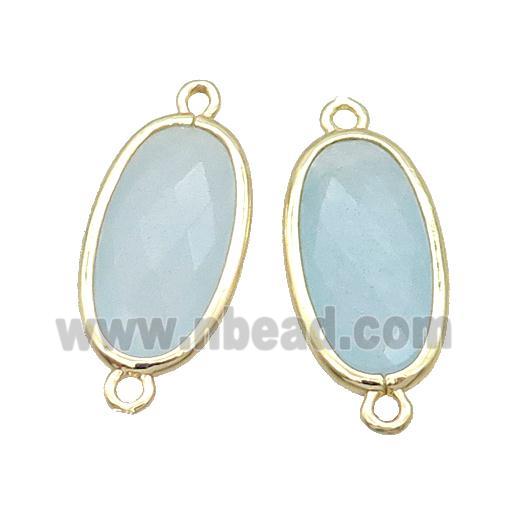 Blue Crystal Glass Connector Faceted Oval Gold Plated