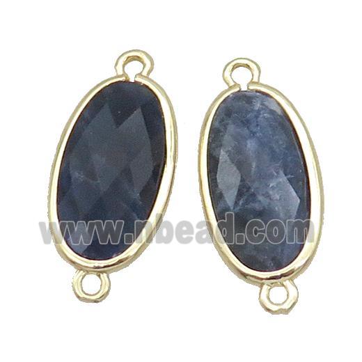 Blue Sodalite Connector Faceted Oval Gold Plated