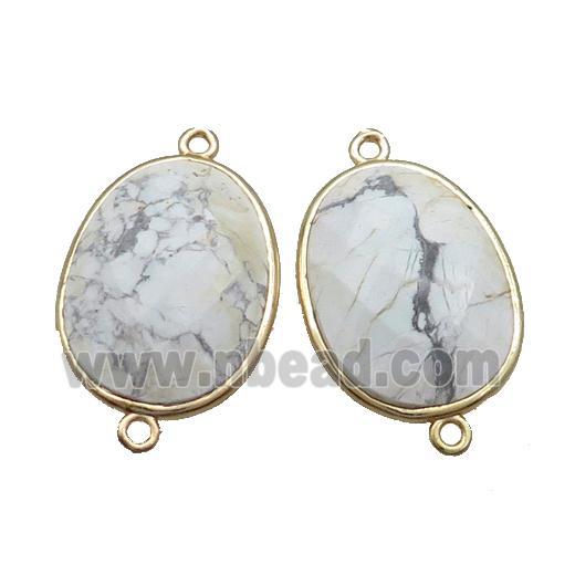 White Howlite Connector Faceted Oval Gold Plated