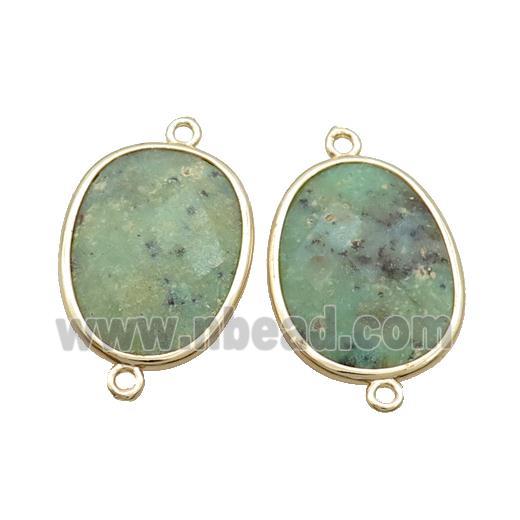 Green Australian Chrysoprase Connector Faceted Oval Gold Plated