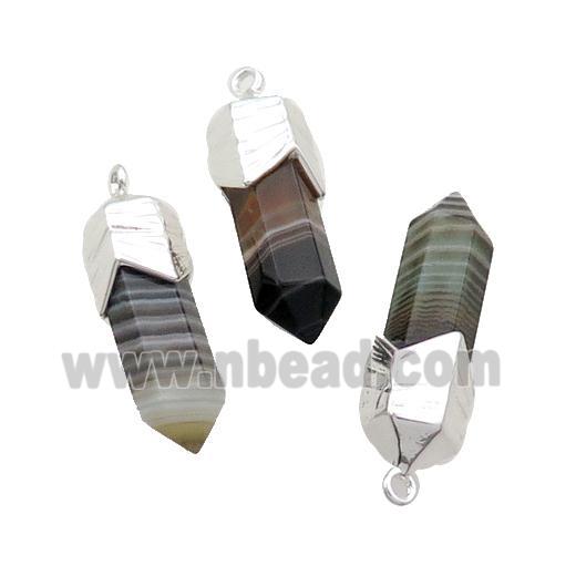 Coffee Stripe Agate Bullet Pendant Shiny Silver Plated