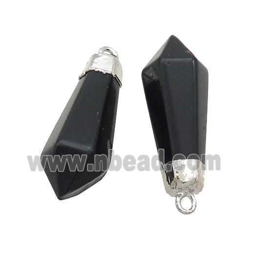 Black Onyx Agate Pendulum Pendant Shiny Silver Plated