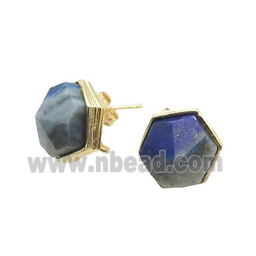 Blue Lapis Hexagon Stud Earring Copper Gold Plated