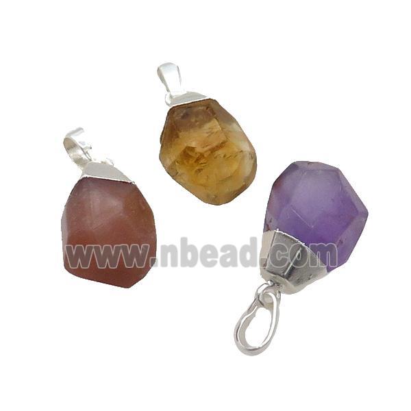 Mix Gemstone Pendant Faceted Teardrop Silver Plated
