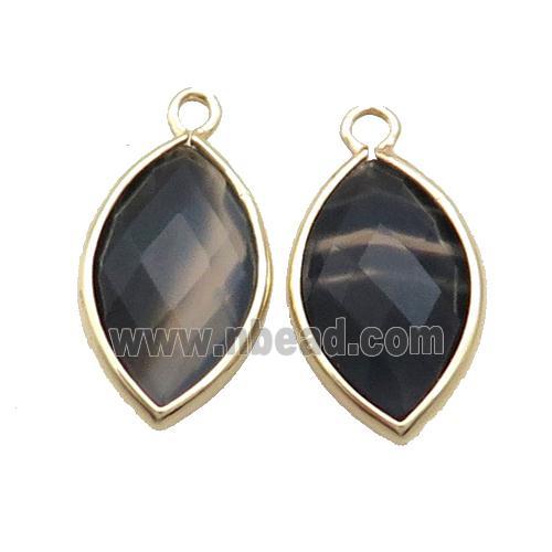 Natural Fluorite Pendant Black Faceted Horseeye Gold Plated