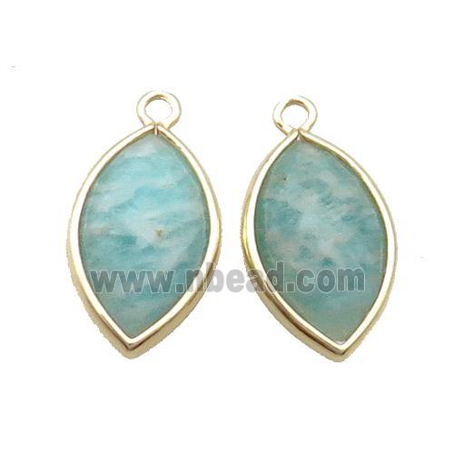 Natural Green Amazonite Pendant Faceted Horseeye Gold Plated