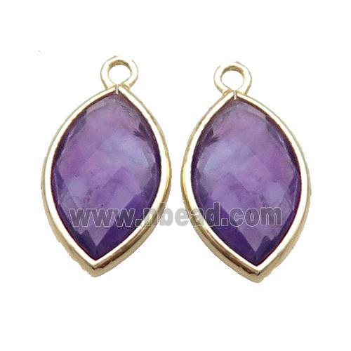 Natural Fluorite Pendant Purple Faceted Horseeye Gold Plated