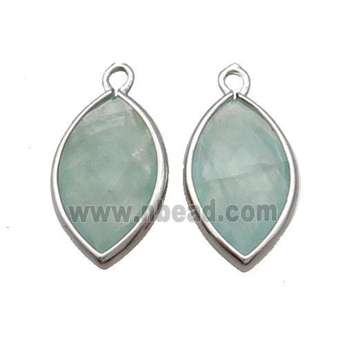 Natural Fluorite Pendant Green Faceted Horseeye Platinum Plated