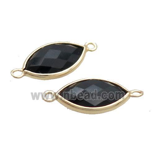 Natural Black Onyx Agate Connector Faceted Horseeye Gold Plated