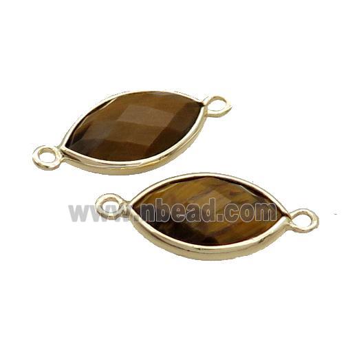 Natural Tiger Eye Stone Connector Faceted Horseeye Gold Plated