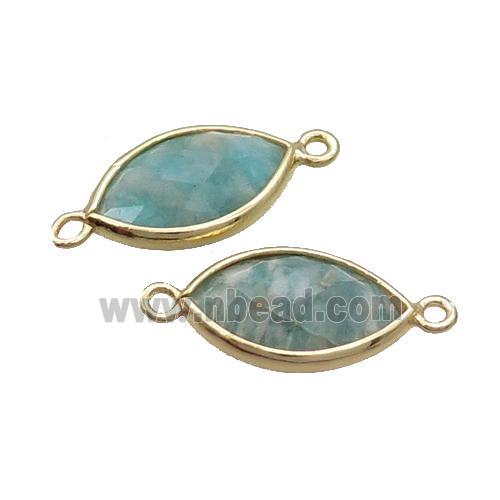 Natural Green Amazonite Connector Faceted Horseeye Gold Plated