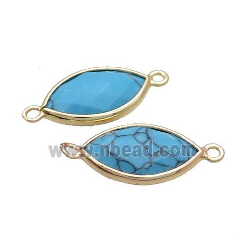 Blue Synthetic Turquoise Connector Faceted Horseeye Gold Plated