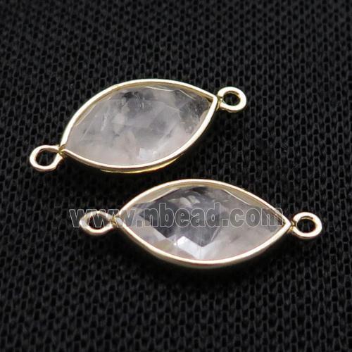 Clear Quartz Connector Faceted Horseeye Gold Plated