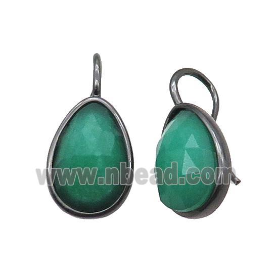 Copper Hook Earring Green Jade Teardrop Dye Black Plated