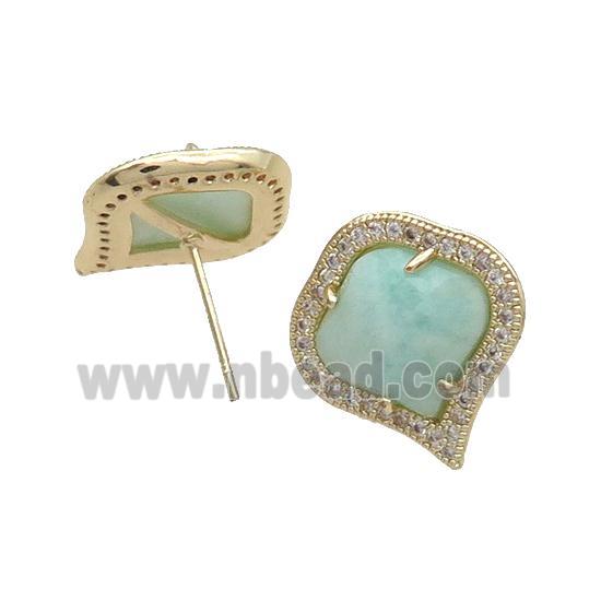 Amazonite Stud Earring Copper Pave Zircon Gold Plated