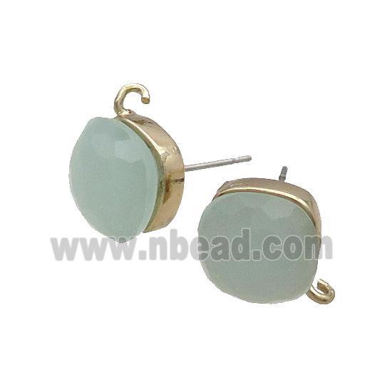 Green Cat Eye Glass Stud Earring Copper Loop Gold Plated
