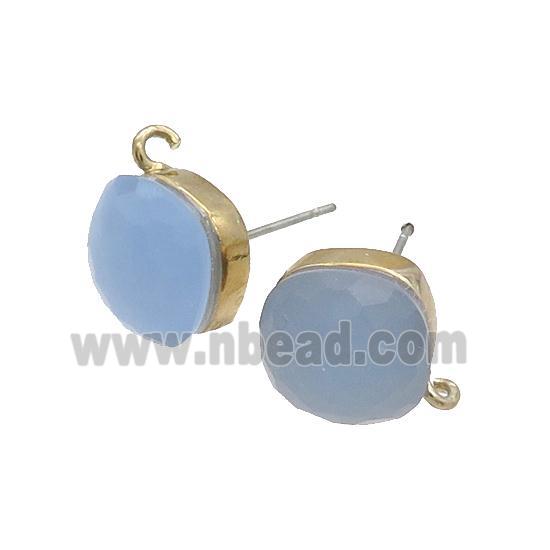 Blue Cat Eye Glass Stud Earring Copper Loop Gold Plated