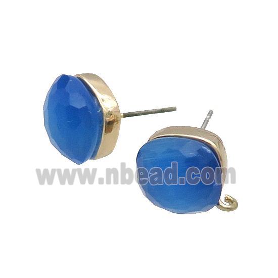 Skyblue Cat Eye Glass Stud Earring Copper Loop Gold Plated