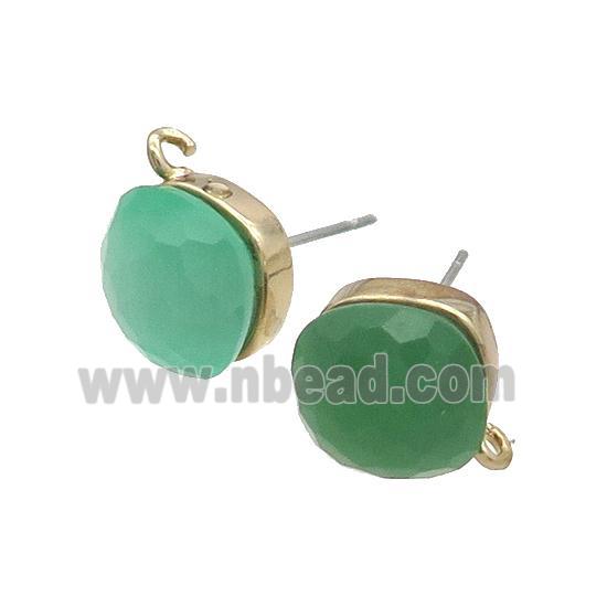 Green Cat Eye Glass Stud Earring Copper Loop Gold Plated