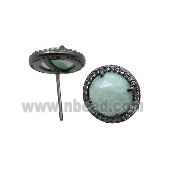 Green Amazonite Stud Earring Copper Pave Zircon Circle Black Plated