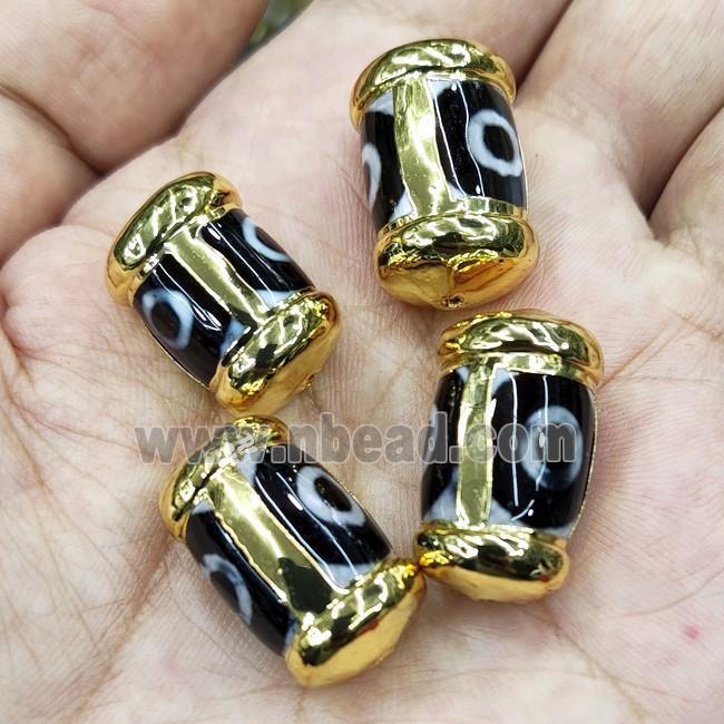 Tibetan Agate Beads Barrel Evil Eye Gold Plated