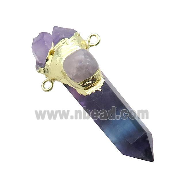 Natural Fluorite Bullet Pendant Amethyst Gold Plated