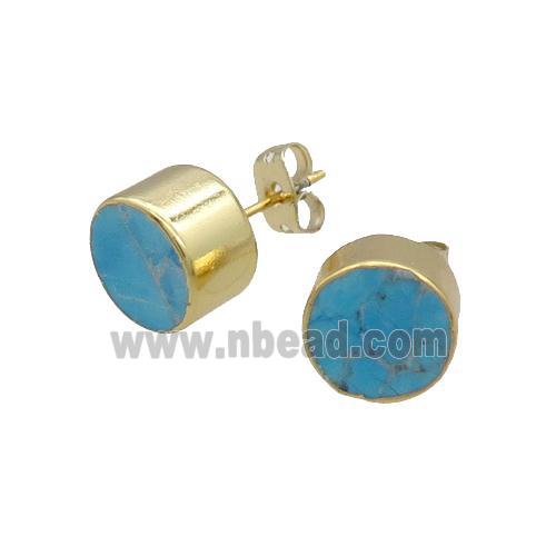Blue Magnesite Turquoise Stud Earring Circle Gold Plated