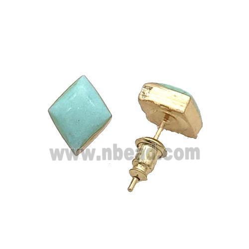 Natural Tuquoise Stud Earring Rhombis Gold Plated