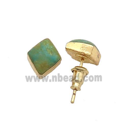 Green Natural Tuquoise Stud Earring Rhombis Gold Plated