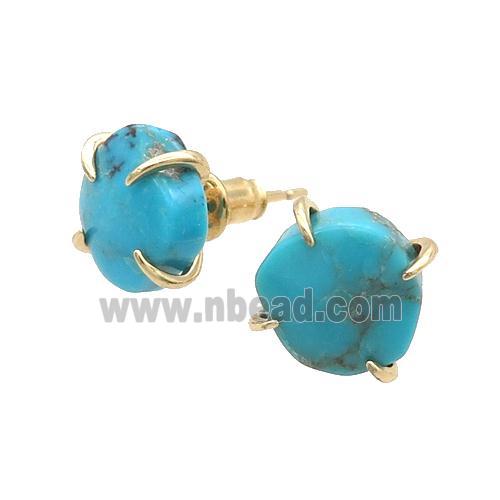 Natural Tuquoise Stud Earring Blue Freeform Gold Plated
