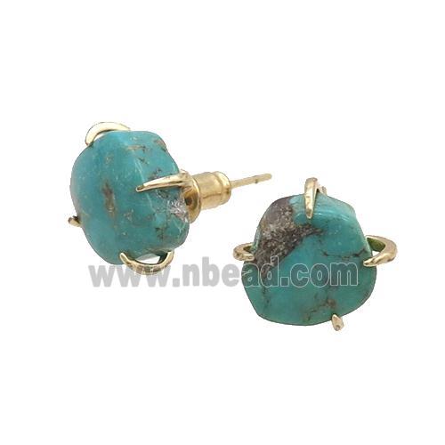 Green Natural Tuquoise Stud Earring Freeform Gold Plated