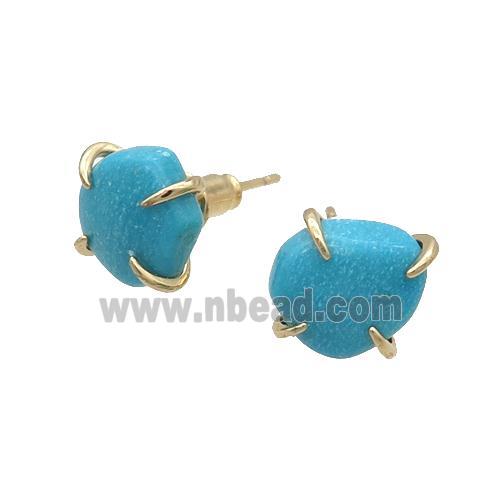 Magnesite Tuqoise Stud Earring Blue Freeform Gold Plated