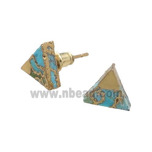 Natural Turquoise Stud Earring Triangle Gold Plated