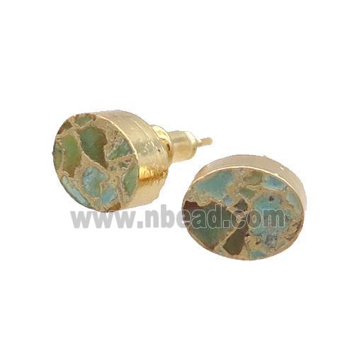 Natural Turquoise Stud Earring Oval Gold Plated