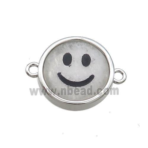 Clear Quartz Emoji Connector Smileface Circle Platinum Plated