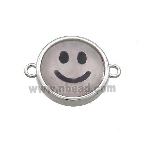 Rose Quartz Emoji Connector Smileface Circle Platinum Plated