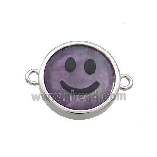 Purple Amethyst Emoji Connector Smileface Circle Platinum Plated