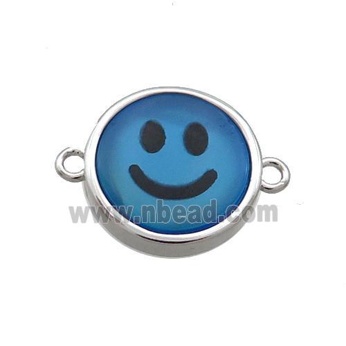 Blue Agate Dye Emoji Connector Smileface Circle Platinum Plated