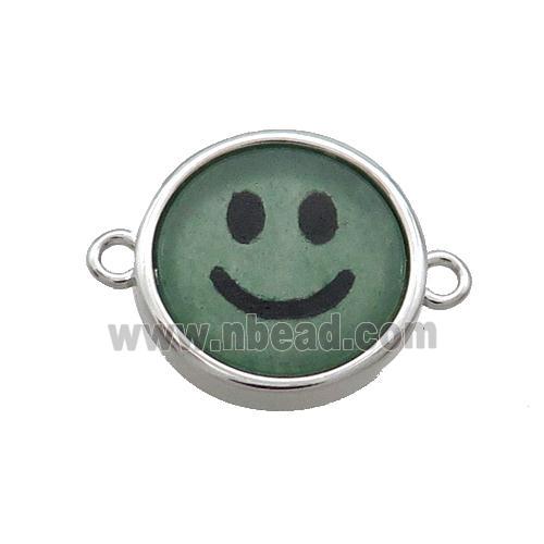 Green Aventurine Emoji Connector Smileface Circle Platinum Plated