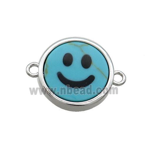 Blue Turquoise Emoji Connector Dye Smileface Circle Platinum Plated