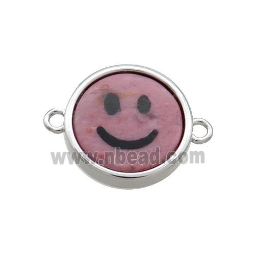 Pink Rhodonite Emoji Connector Smileface Circle Platinum Plated